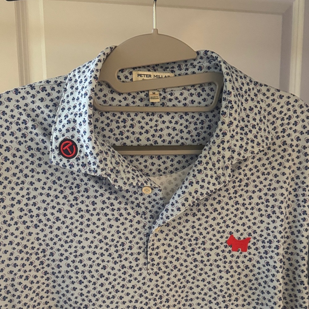 Peter Millar White and Blue Patterned Men's Shirt